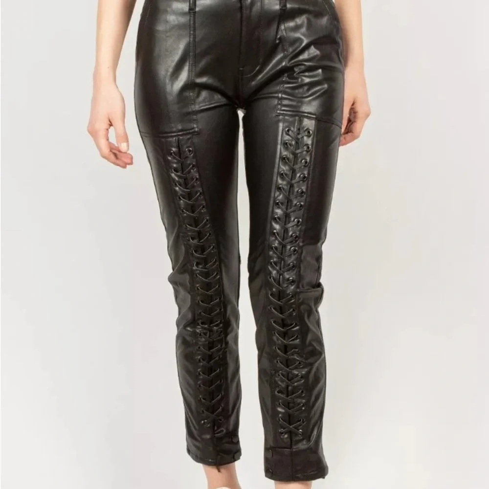 New The Kooples Faux Leather Pants Lace Up Zip up Slide Clasp Closure Sz 4 - Picture 1 of 14